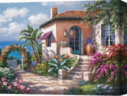 View of The Ponte Vecchio, Florence Canvas Paintings - Coastal Cottage View by Sung Kim