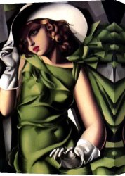 Self Portrait in Green Bugatti Canvas Paintings - Girl in a Green Dress by Tamara de Lempicka