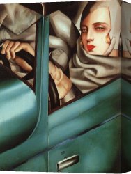 Self Portrait in Green Bugatti Canvas Paintings - Self Portrait in Green Bugatti by Tamara de Lempicka