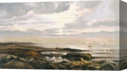 Boats Canvas Paintings - Seascape with a boat on the horizon by Theodore Rousseau