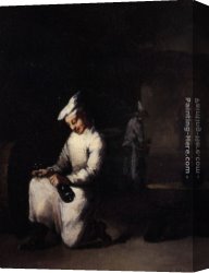Wine Canvas Paintings - Drinking a Glass of Wine in the Cellar by Theodule Augustine Ribot