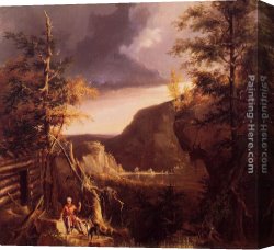 Lake Arrowhead Canvas Paintings - Daniel Boone Sitting at the Door of His Cabin on the Great Osage Lake, Kentucky by Thomas Cole