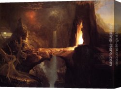 Genesis The Fall And Expulsion From Paradise The Expulsion Canvas Paintings - Expulsion Moon and Firelight by Thomas Cole