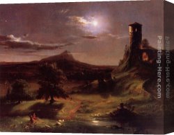 Dordrecht Harbour by Moonlight Canvas Paintings - Moonlight by Thomas Cole