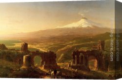 Etna Canvas Paintings - Mount Etna from Taormina by Thomas Cole