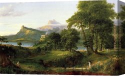 Pastoral Landscape Canvas Paintings - The Course of Empire The Arcadian or Pastoral State by Thomas Cole