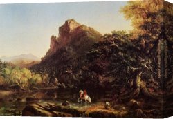 In Western Mountains Canvas Paintings - The Mountain Ford by Thomas Cole