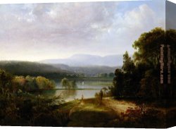 Thomas Doughty Canvas Paintings - River View with Hunters and Dogs by Thomas Doughty