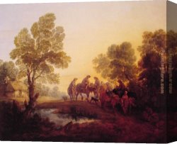 Evening Landscape at East Bergholt Canvas Paintings - Evening Landscape Peasants and Mounted Figures by Thomas Gainsborough