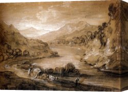 Figure Canvas Paintings - Mountainous Landscape With Cart And Figures by Thomas Gainsborough