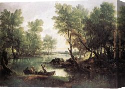 Evening Landscape at East Bergholt Canvas Paintings - River Landscape by Thomas Gainsborough