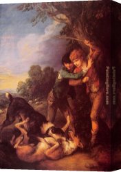 Marshal Ney on Horseback Fighting The Wind Canvas Paintings - Shepherd Boys with Dogs Fighting by Thomas Gainsborough