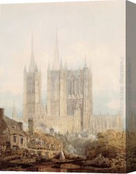 Cathedral Canvas Paintings - Lincoln Cathedral from the West by Thomas Girtin