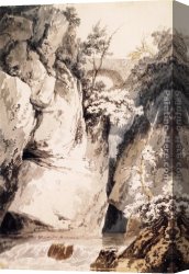 Lake Como Canvas Paintings - On the Banks of Lake Como (after J.R.Cozens) by Thomas Girtin