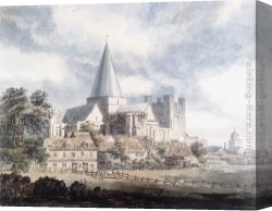 Cathedral Canvas Paintings - Rochester Cathedral and Castle, from the North-East by Thomas Girtin