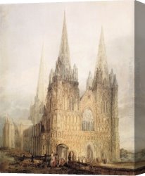 Cathedral Canvas Paintings - The West Front of Lichfield Cathedral by Thomas Girtin