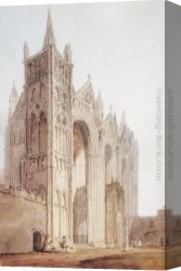 Cathedral Canvas Paintings - The West Front of Peterborough Cathedral by Thomas Girtin