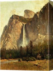 Valley of The Yosemite Canvas Paintings - Bridal Veil Falls - Yosemite Valley by Thomas Hill