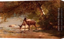 Deer Canvas Paintings - Deer in a Landscape by Thomas Hill