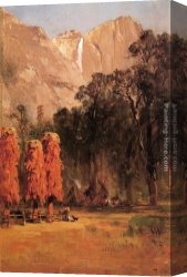 Indian Sacrifice Canvas Paintings - Indian Camp, Yosemite by Thomas Hill