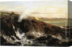 Land Canvas Paintings - Land's end by Thomas Hill