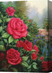 Untitled Green Red on Orange 1951 Canvas Paintings - A Perfect Red Rose by Thomas Kinkade