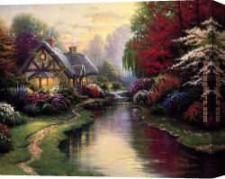 Evening Mood Canvas Paintings - A Quiet Evening by Thomas Kinkade