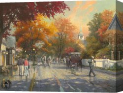 Autumn Canvas Paintings - Autumn on Mackinac Island by Thomas Kinkade