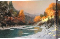 Autumn Canvas Paintings - Autumn Snow by Thomas Kinkade