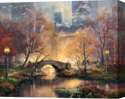 Kinkade Canvas Paintings - Central Park in the Fall by Thomas Kinkade