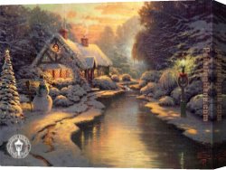 Evening Landscape at East Bergholt Canvas Paintings - Christmas Evening by Thomas Kinkade