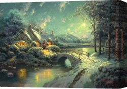 Dordrecht Harbour by Moonlight Canvas Paintings - Christmas Moonlight by Thomas Kinkade