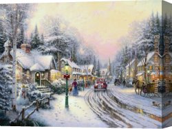 Thomas Doughty Canvas Paintings - Christmas Village by Thomas Kinkade