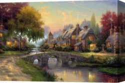 Waterlilies And Japanese Bridge Canvas Paintings - Cobblestone Bridge by Thomas Kinkade