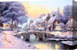 Kinkade Canvas Paintings - Cobblestone Christmas by Thomas Kinkade