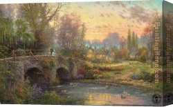 Evening Mood Canvas Paintings - Cobblestone Evening by Thomas Kinkade