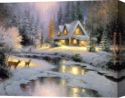 Deer Canvas Paintings - Deer Creek Cottage by Thomas Kinkade