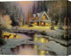 Deer Canvas Paintings - deer creek cottage I by Thomas Kinkade