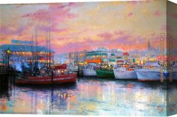 Fisherman's Canvas Paintings - Fisherman's Wharf by Thomas Kinkade