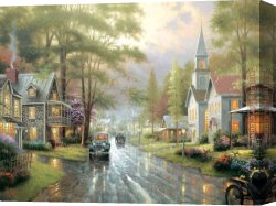 Hometown Canvas Paintings - HOMETOWN EVENING by Thomas Kinkade