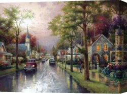 Hometown Canvas Paintings - HOMETOWN MORNING by Thomas Kinkade
