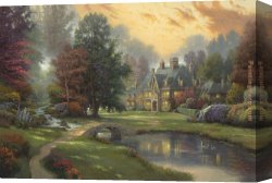 Kinkade Canvas Paintings - Lakeside Manor by Thomas Kinkade