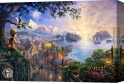 Under The Stars Canvas Paintings - Pinocchio Wishes Upon a Star by Thomas Kinkade