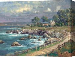 De Tonty Suing for Peace in The Iroquois Village in January 1680 Canvas Paintings - Seaside Village by Thomas Kinkade