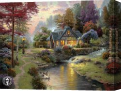 Thomas Doughty Canvas Paintings - Stillwater Cottage by Thomas Kinkade