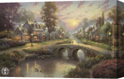 Seascape on a Cliff with Boat And Sunset Canvas Paintings - Sunset on Lamplight Lane by Thomas Kinkade