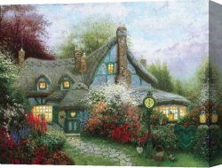 Childhood Sweethearts Canvas Paintings - Sweetheart Cottage by Thomas Kinkade