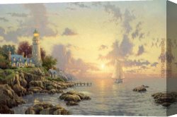 Puffins Over Sea Canvas Paintings - The Sea Of Tranquility by Thomas Kinkade