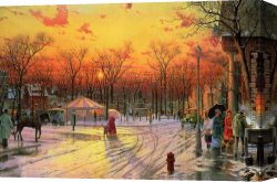 Square Canvas Paintings - Town Square by Thomas Kinkade