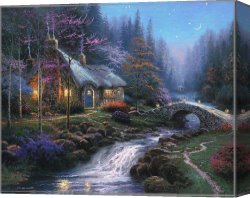 Twilight Canvas Paintings - Twilight Cottage by Thomas Kinkade